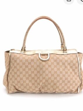 Gucci D-Ring Tote in GG Canvas with Gold Metallic Leather Trim